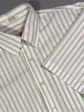 Gant White Short-Sleeve Button-Down Shirt with Blue and Brown Stripes